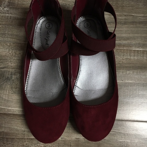 Burgundy Suede Flats - Picture 1 of 8